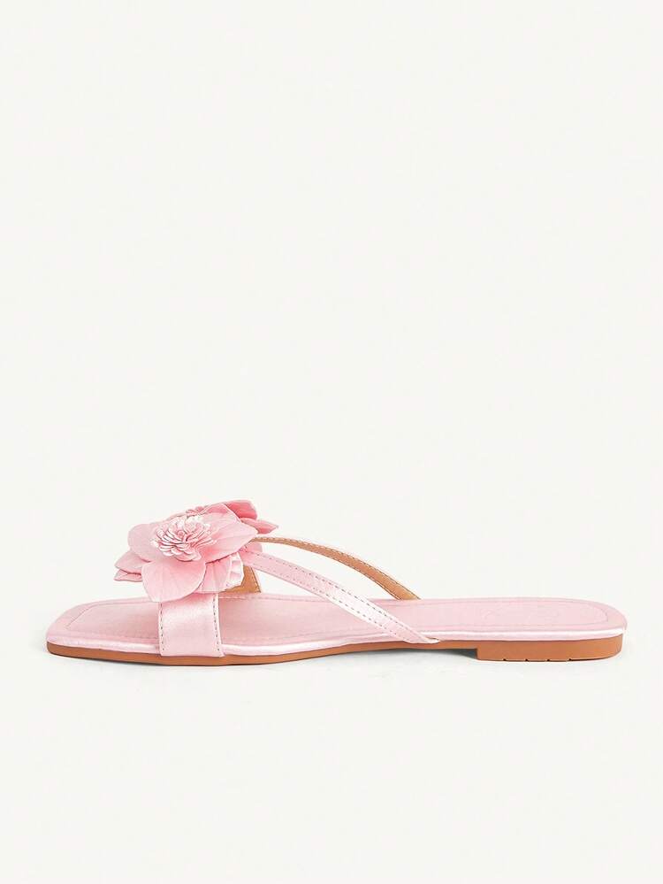 CUCCOO CHICEST New Pink Square Toe Internet Celebrity Flower Fashion Comfortable Women Flat Sandals
