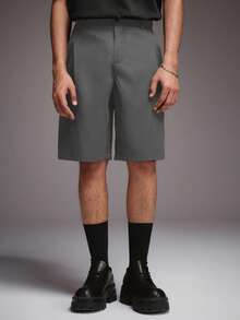 STYNVO Men's Minimalist Solid Color Front Button Slant Pocket Shorts, Holiday - Grey - View 3