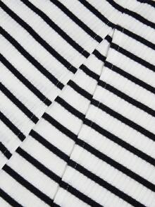 Selianne New Square Neck Women's Sleeveless Ribbed Knit Split Design Back Bow Tie Elegant Slim Fit Party Long Dress - Black and White - View 4