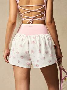 VARSIVA Women's Ditsy Floral Asymmetric Waist Sports Shorts, Summer Skirt, Suitable For Yoga, Gym, Casual, Vacation, Sports - Multicolor - View 4