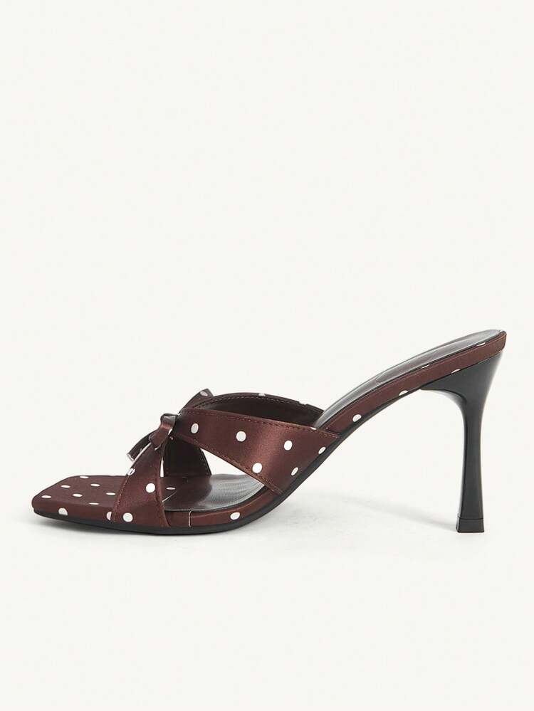 CUCCOO CHICEST New Coffee Brown Thin Heel Square Toe Bow Fashionable And Elegant Women's High Heel Sandals