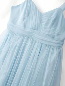 GlowEve CURVE Plus Size Tulle Dress, Elegant Party Gown For Vacation, Wedding, Romantic Date, Beach, With Spaghetti Straps And Pleats - Blue - View 4