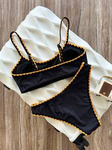 Swim Mod 女款兩件式泳衣套裝，花卉印花，細肩帶，露背，夏季度假海灘 - 彩色 - 查看 2
