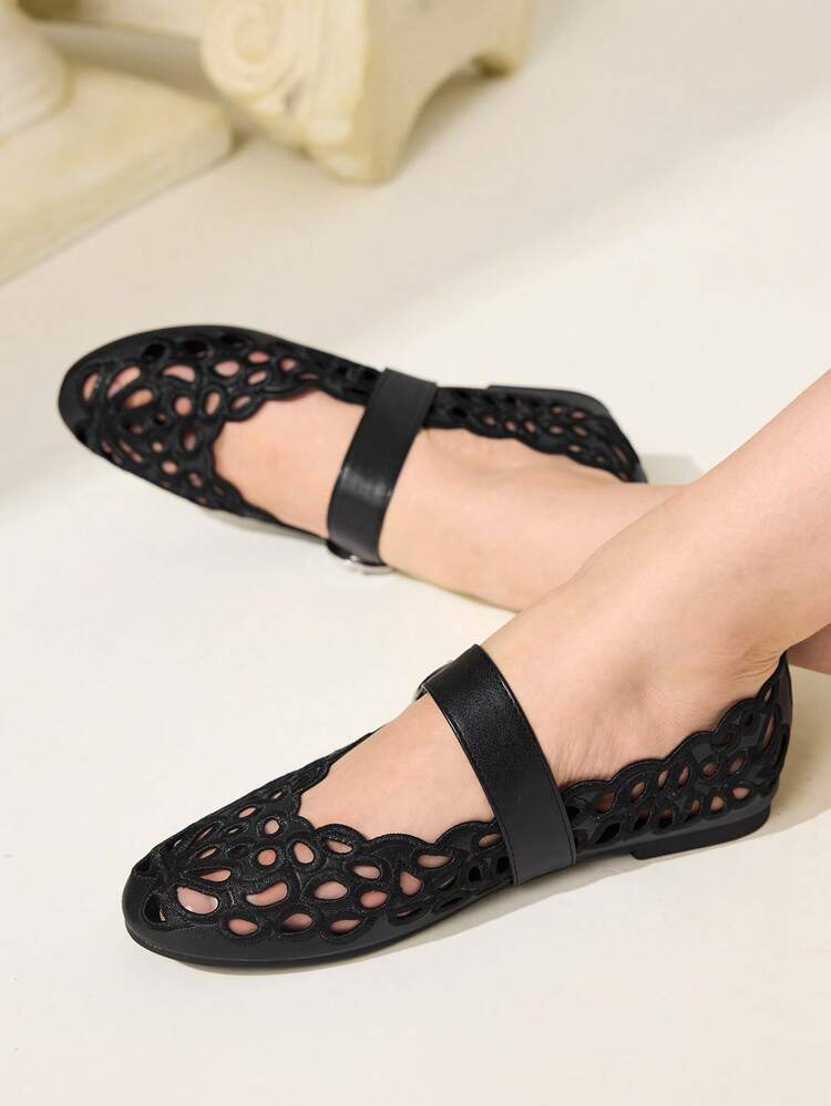 CUCCOO CHICEST Women's Hollow Embroidery, Buckle, Comfortable Flat Shoes