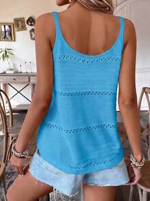 Breezaya Women's Solid Color Hollow Out Casual Camisole Knit Top For Vacation - Blue - View 2