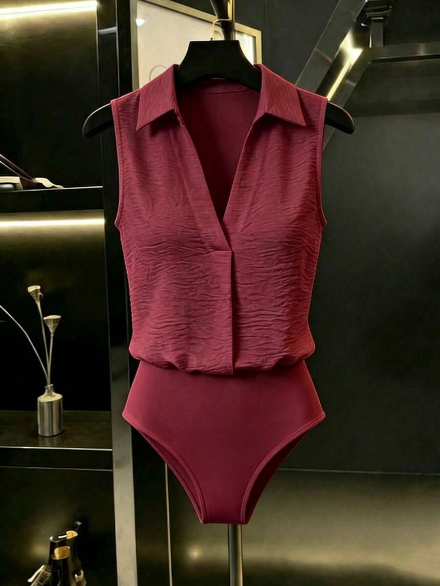 Franclia 2026 New Arrival Burgundy Red Loose Sleeveless Bodysuit With ...