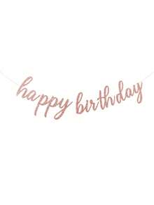 1pc Happy Birthday Christmas Dual Use Banner Flag Glitter Pink Lettering Hanging Party Decor For Holiday Celebration Wall Backdrop Christmas Stocking Fillers Birthday Gift Idea Must Haves - pink - View 9