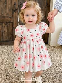 Cozy Pixies Baby Girl Elegant & Cute Summer Patchwork Floral Pattern Yellow Bow Collar Loose Dress - Multicolor - View 2