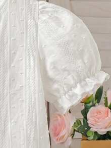 SHEIN Elladie kids 女童休閒紫色短袖棉混紡提花面料，柔軟蓬鬆。新時尚，度假與旅行必備。適合外出、休閒穿著與派對 - 白色 - 查看 5