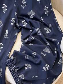 Linhara Pantalones de talla grande con ajuste holgado casual y estampado botánico - azul real - Ver 4