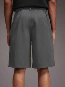 STYNVO Men's Minimalist Solid Color Front Button Slant Pocket Shorts, Holiday - Grey - View 2