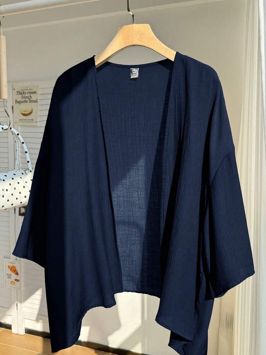 Comfortcana Summer Short Thin Lightweight Textured Plus Size Short Jacket In Fall/Winter - Navy Blue - View 1