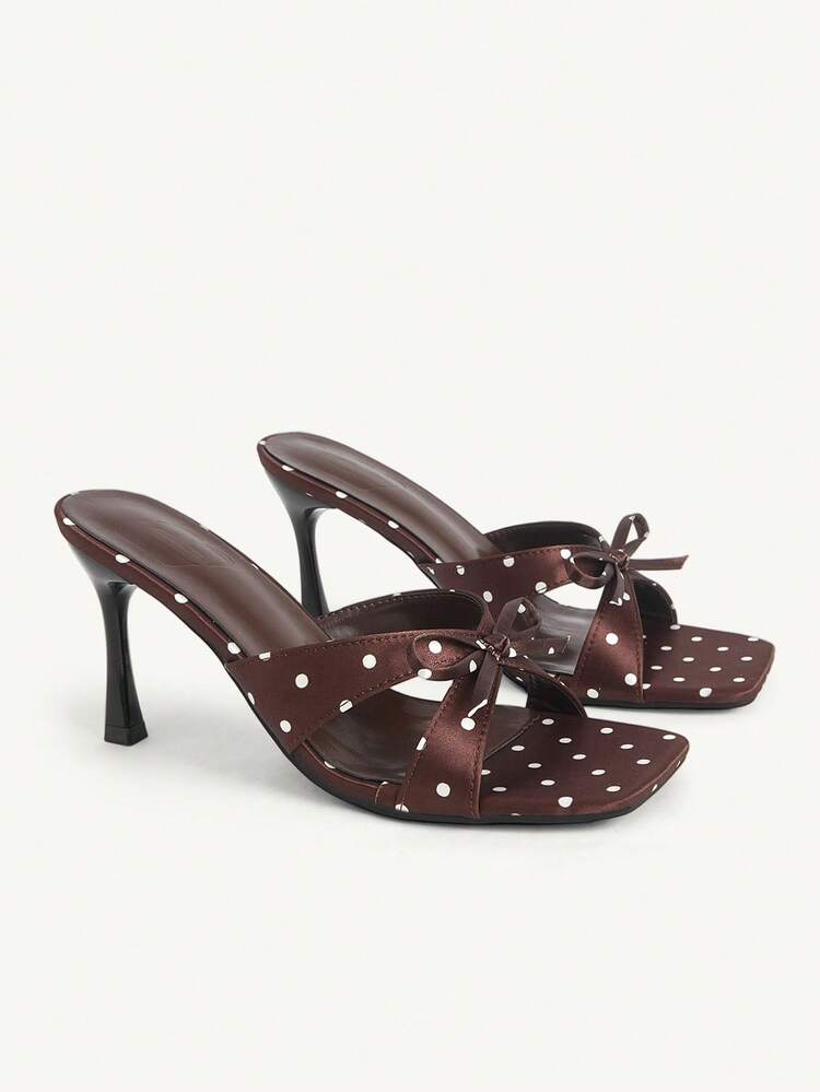 CUCCOO CHICEST New Coffee Brown Thin Heel Square Toe Bow Fashionable And Elegant Women's High Heel Sandals