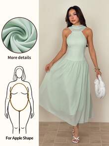 SHEIN PETITE Đầm nghỉ mát trễ vai đa năng dành cho nữ, thích hợp cho du lịch. - Màu xanh nhạt - Xem 11