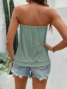 Breezaya 女款素色刺繡鏤空彈性帶式抹胸上衣 - 綠色 - 查看 2
