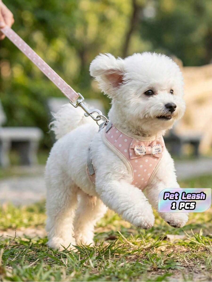 Cute Pink Dot Pet Harness And Leash Set, Perfect For Outdoor Camping, Walking Dogs And Cats In Spring. Adjustable Harness, Soft And Comfy Pet Outdoor Accessories. - Pink - View 1