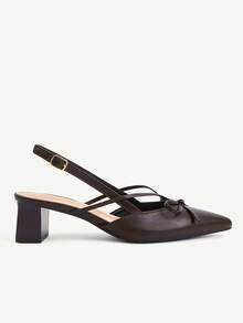 CUCCOO CHICEST Brown Pointed Cross Strap Bow Empty Sandals, Thick Heel, Daily Commuter Temperament Shoes - List one dark brown - View 8