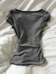 IslaSuriya Camiseta de mujer con mangas cortas, con volantes, parches de encaje y rayas - Multicolor - Ver 2