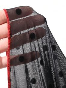FRIFUL Women's Solid Color Round Neck Polka Dot Pattern Sheer Fashion Top - Black - View 9