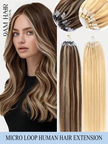 12-22inch Straight 50 Strands /Pack Invisible Beads Thick Micro Ring Loop 100% Human Hair Extensions With Fishing Line No Glue Needed Easy To Shape For Thin Hair And Salon Use All Women Daily Use Smooth And  Soft Silky Healthy Human Hair Extensions - Multicolor - View 2