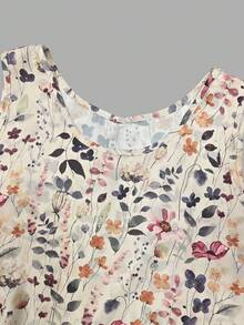 EMERY ROSE 女款時尚印花不對稱下擺寬鬆鄉村風波希米亞背心上衣 圖案 T-shirt 米色 夏季 早午餐度假風 - 彩色 - 查看 4