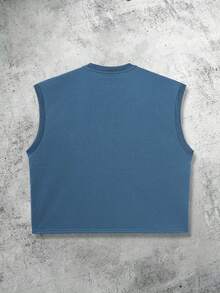 ROMWE MEN Street Life Men's Letter Print Crew Neck Casual Versatile Tank Top - Blue - View 2