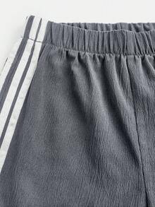 女童大童黑色對比粉色織帶寬鬆長褲 春夏季新款 酷感百搭日常街頭風 - 灰色 - 查看 4