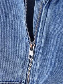 SHEIN Girls' Blue Denim Hooded Cropped Jacket - Medium Wash - View 4
