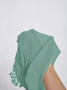 SHEIN VCAY 女款素色單肩無袖流蘇下擺修身度假上衣 - 綠色 - 查看 8