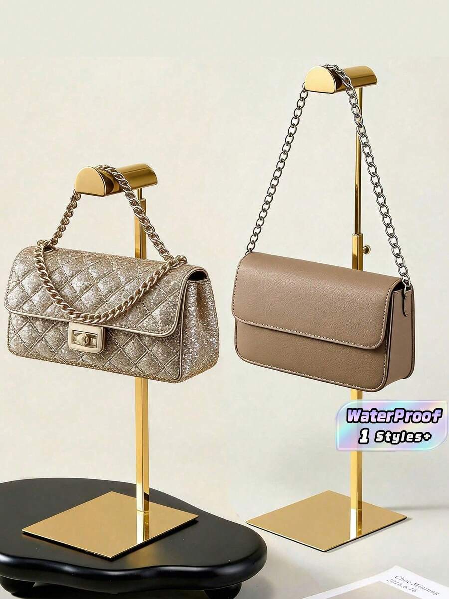 1/2pcs Stainless Steel Handbag Display Rack, Titanium Mirror Finish Adjustable Height Jewelry Storage Rack, Multi-Functional Hanging Rack Suitable For Bags, Jewelry, Hats, Ideal For Home And Boutique Display. - Gold - View 1