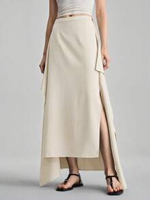 Ontre New 2026SS Spring/Summer Structured Wave Hem Skirt Women's Skirt Suitable For Modern Urban Party Season, Back To School Season, Urban Minimalist Fashion Casual Daily, Casual Bohemian Style, Vacation, Festival, Spring Women's Skirt - Apricot - View 6