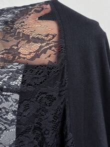 SHEIN LUNE 休閒大尺碼女款度假蕾絲拼接下擺圓領洋裝 - 黑色 - 查看 7