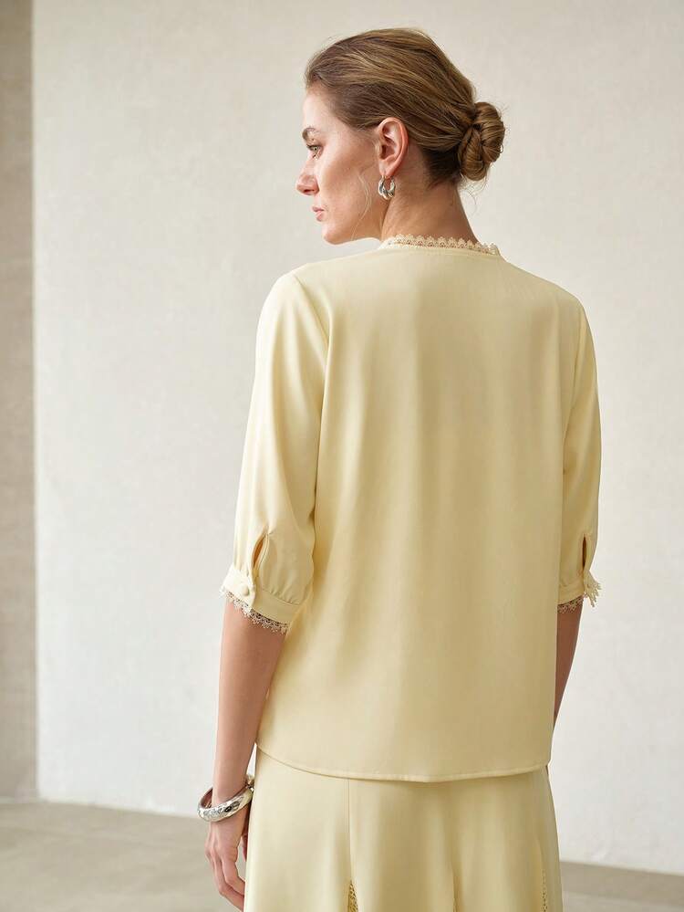 WOMEN'S FASHION LACE PATCHWORK HALF SLEEVE LOOSE BLOUSE