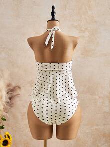 Bellisia Traje de baño de mujer de primavera/verano nuevo de alta gama con estampado aleatorio y diseño de cuello halter - Blanco - Ver 2