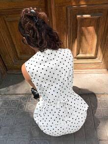 Siren Gaze Setelan Rompi dan Celana Pendek Wanita Motif Polkadot dengan Kancing Logam Satu Baris - MultiWarna - View 6