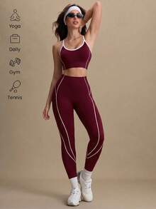 Solea Cove Solea Cove Conjunto deportivo de top halter sin espalda y leggings para mujer - Burdeos - Ver 4