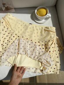 Comfortcana Plus Size A-Line Skirt With Side Drawstring Detail,Spring Summer Clothes - Yellow - View 4