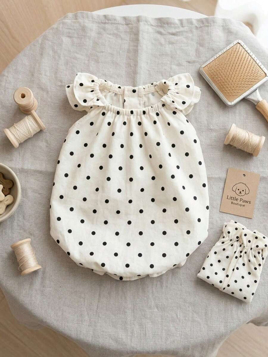 PETSIN 1PC Polka Dot Suspender Pet Dress, Anti Shedding Clothes For Spring Summer Autumn, Teddy Bichon Small Puppy Dogs Cats - White - View 1