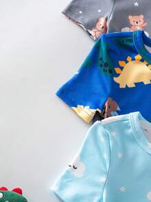 [4 Set, Dikirim 2 Set Secara Acak] Baju Tidur Bayi Laki-laki Musim Panas Rajut Leher Bulat Lengan Pendek Motif Kartun Beruang Awan Dinosaurus Terlaris Disukai Anak-anak Cetak Digital Motif Lucu 4 Potong Set Kombinasi Set Multi-Potong Piyama Pakaian Santai Ketat - MultiWarna - View 4