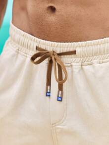 Mercer Haus Men's Slant Pocket Drawstring Elastic Waist Washed Denim Jeans - Apricot - View 6