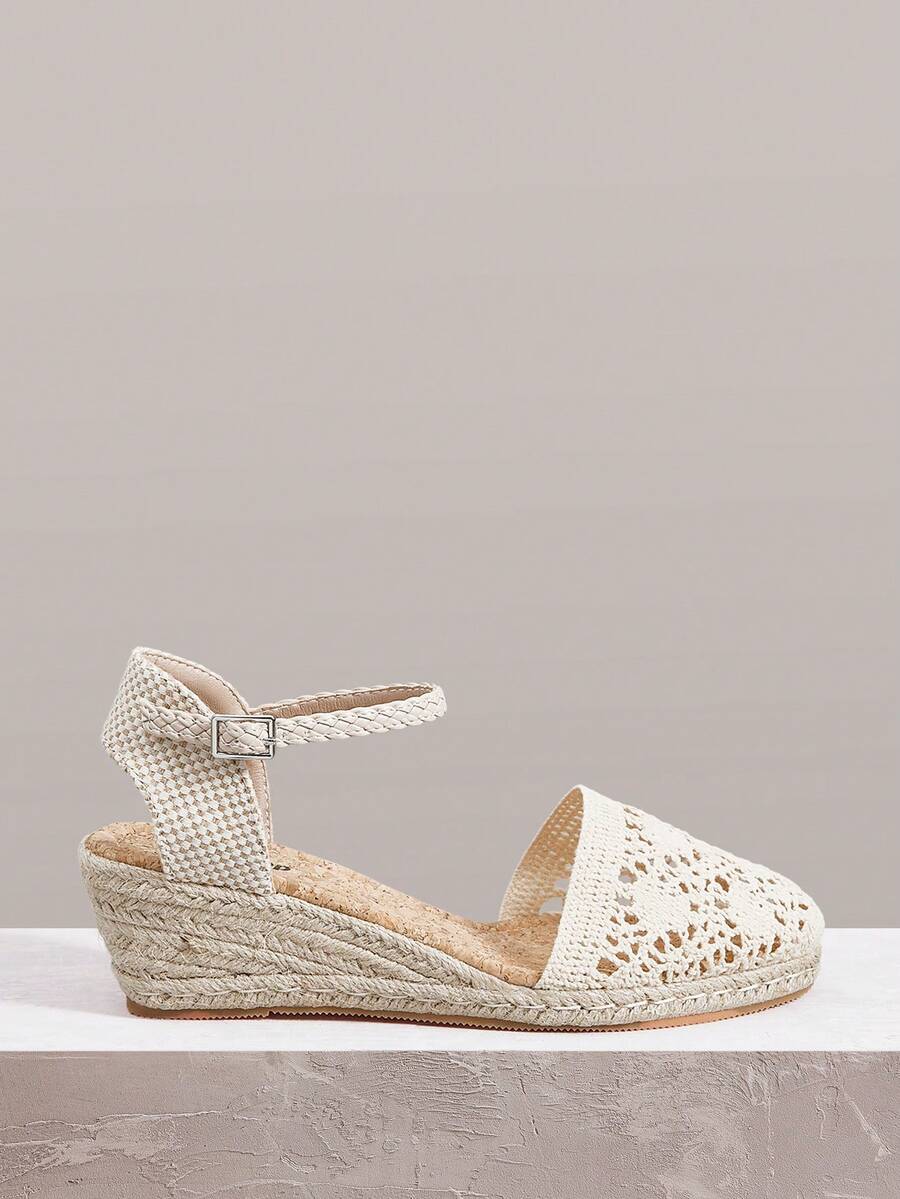 Styleloop Giày sandal đế xuồng nữ quai cổ chân đan dây thừng gai màu nâu, phong cách Bohemian, phù hợp đi chơi, du lịch, đi biển, hẹn hò và mặc hàng ngày, phong cách casual - màu nâu - Xem 1