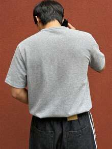 DAZY Men's Textured Fabric Solid Color Basic Half-Button T-Shirt Summer - Light Grey - View 2