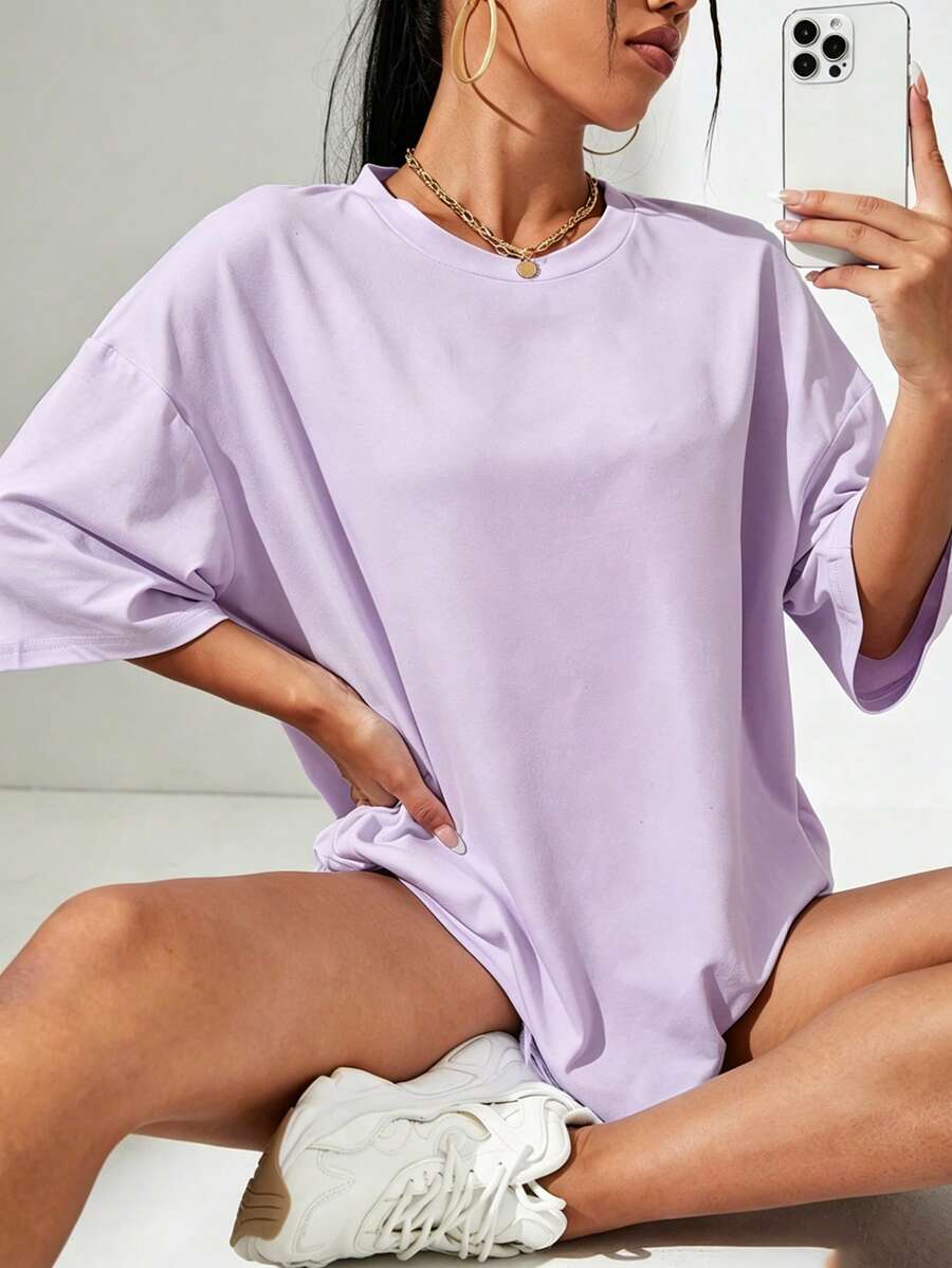 Camiseta de hombros caídos unicolor - Lila Púrpura - Ver 1