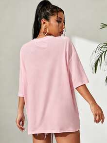 Sundraya Crew Neck Drop Shoulder T-Shirt - Rose - View 2