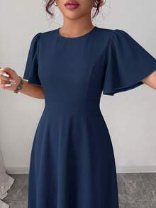 Elenzga Vestido Maxi Elegante Estilo Conmutador para Mujer Talla Grande Primavera/Verano, Estampado Floral Azul Marino, Manga Volante, Definición de Cintura, Efecto Estilizador. Adecuado para Oficina, Citas de Negocios, Salidas Diarias, Vacaciones, Ropa de Moda Estilo Conmutador Elegante. - Azul - Ver 3