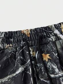 SWAVVY Men's All-Over Print Drawstring Waist Casual Versatile Daily Outing Shorts - Green - View 4