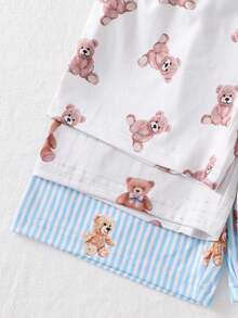 [Random 3 Sets, 1 Set Sent] Young Boy Casual Simple Cute Bear Print Short Sleeve Cardigan And Shorts Loungewear Set, Loose And Comfortable, Suitable For Spring And Summer, Great For Home Or Outings, Sweet And Cozy - Multicolor - View 6