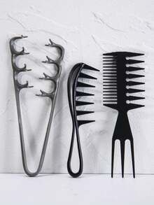 2/3pcs Set Of Texture Comb, Increased Volume Wide Tooth Hair Comb, Fluffy Wide Tooth Curly Hair Comb, Men'S Texture Styling Comb Increased Volume, Double-Sided Tail Wide Tooth Texture Comb, Unisex Hair Styling Tool - Black - View 18