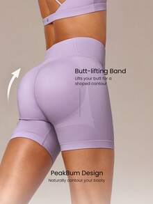 GLOWMODE 5" Ultrafine Soft Seamless Summer Sculpt High Waist Double Layer Coverage Sculpting Fit Mid-Thigh Biker Shorts With Butt Lift Compression Medium Impact Training Gym Studio Daily Wear - Purple - View 5