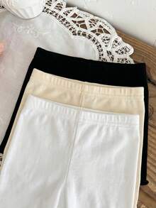 SHEIN 女嬰針織素色荷葉邊褲腳休閒褲3件組套裝 - 彩色 - 查看 6